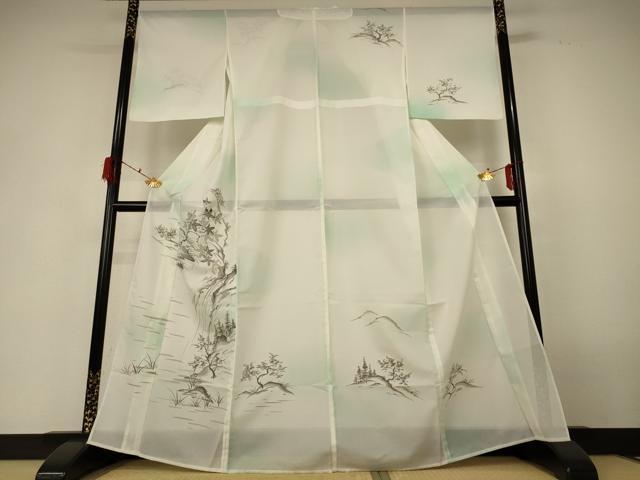 平和屋着物＊夏物　訪問着　絽　手描き　風景文　暈し染め　洗える着物　AABF6871jd