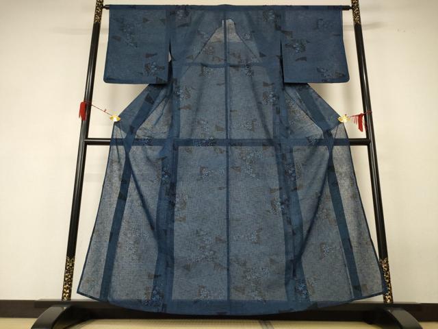 平和屋着物＊夏物　小紋　紗　草花文　洗える着物　AABF6874jd_1