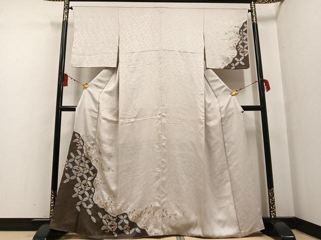 平和屋着物●訪問着　絞り　刺繍　草花文　金糸　正絹　逸品　AABF6923ph
