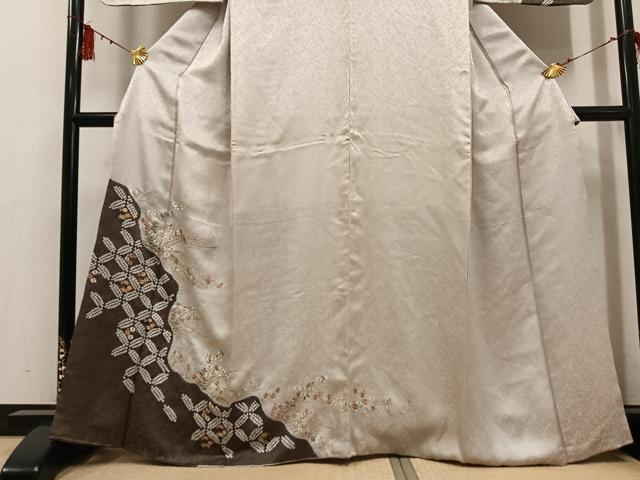 平和屋着物●訪問着　絞り　刺繍　草花文　金糸　正絹　逸品　AABF6923ph_2