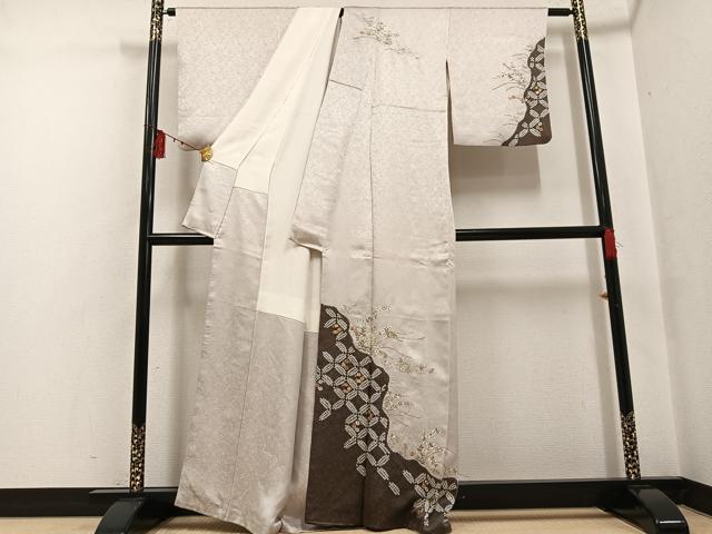 平和屋着物●訪問着　絞り　刺繍　草花文　金糸　正絹　逸品　AABF6923ph_1