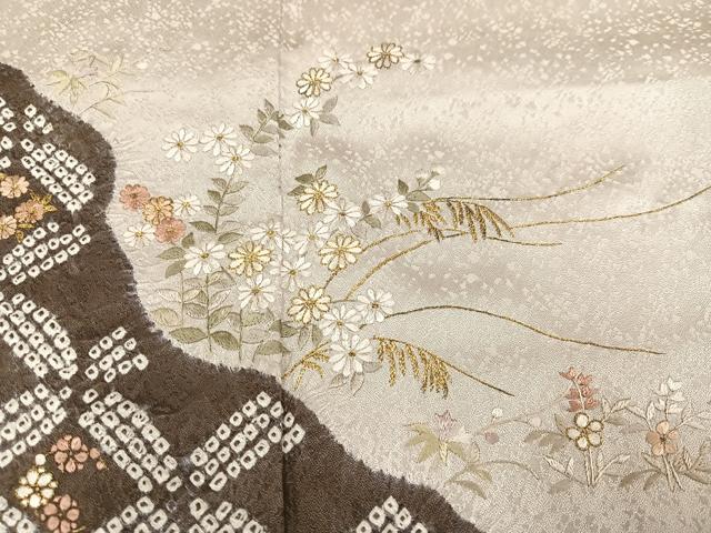 平和屋着物●訪問着　絞り　刺繍　草花文　金糸　正絹　逸品　AABF6923ph_3