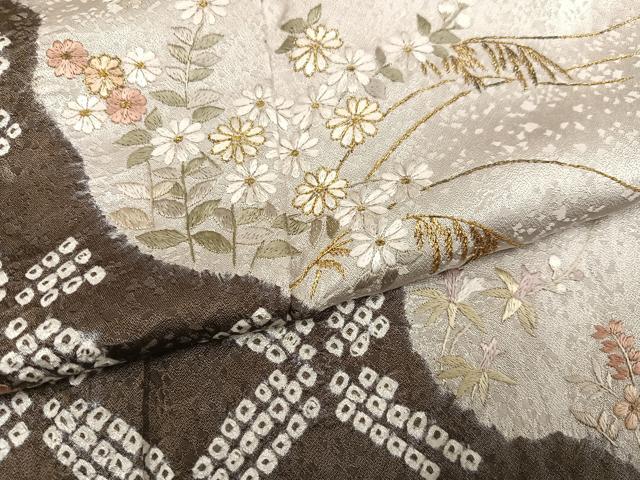 平和屋着物●訪問着　絞り　刺繍　草花文　金糸　正絹　逸品　AABF6923ph_4