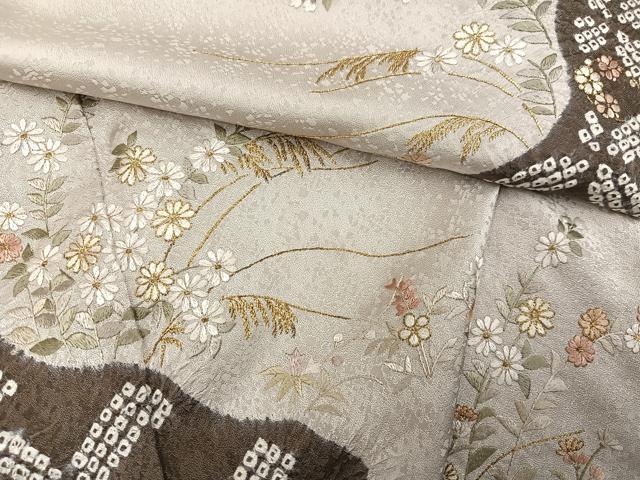 平和屋着物●訪問着　絞り　刺繍　草花文　金糸　正絹　逸品　AABF6923ph_7