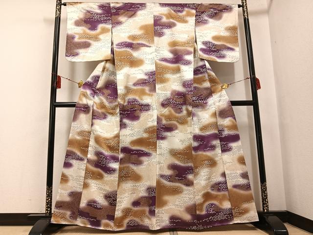 平和屋着物●上質な小紋　草花霞文　暈し染め　金銀彩　正絹　逸品　未使用　AABF6943ph