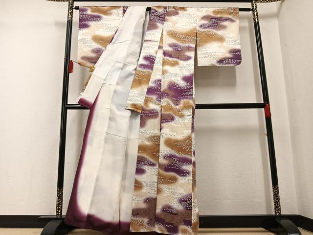 平和屋着物●上質な小紋　草花霞文　暈し染め　金銀彩　正絹　逸品　未使用　AABF6943ph_1