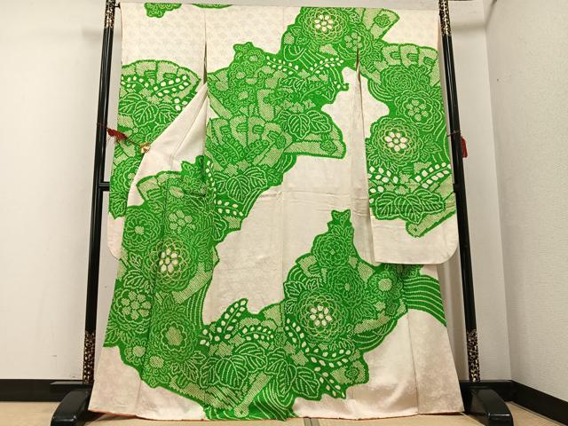 平和屋着物●豪華振袖　駒刺繍　絞り　草花文　正絹　逸品　AABF6945ph