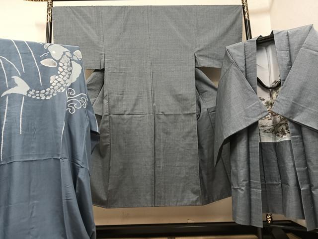 平和屋着物●男性　本場大島紬　アンサンブル　長襦袢(袷)セット　100亀甲　総詰め　正絹　逸品　AABF6953ph