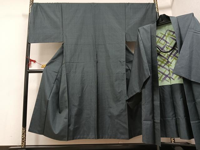 平和屋着物●男性　本場大島紬　アンサンブル　格子　正絹　逸品　AABF6954ph