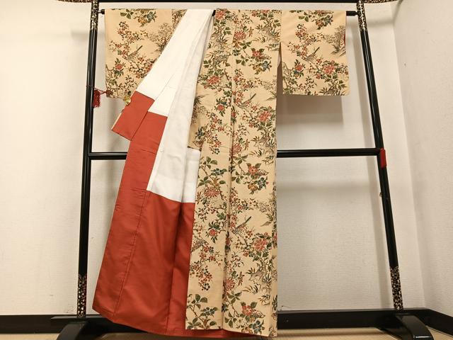 平和屋着物●上質な小紋　紬地　手描き　花鳥文　正絹　逸品　未使用　AABF6961ph_2