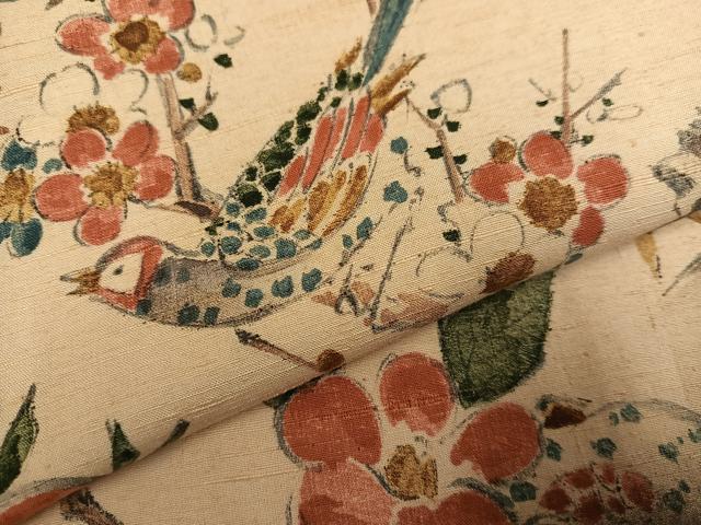 平和屋着物●上質な小紋　紬地　手描き　花鳥文　正絹　逸品　未使用　AABF6961ph_4