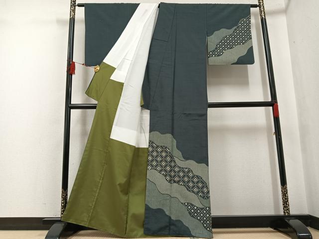 平和屋着物●訪問着　紬地　七宝文　正絹　逸品　AABF6986ph_1