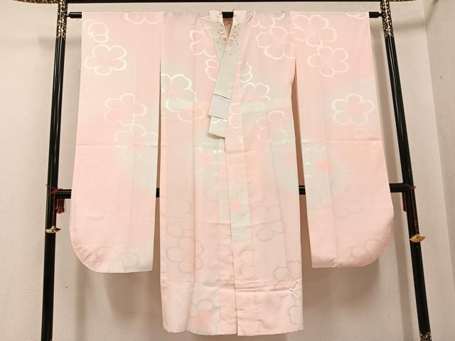 平和屋着物●振袖用長襦袢　無双仕立て　梅地紋　暈し染め　正絹　逸品　AABF6994ph
