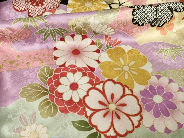 平和屋着物●豪華振袖　御所車花文　黒地　丹後ちりめん　仮絵羽　逸品　未使用　AABF7022ck_6
