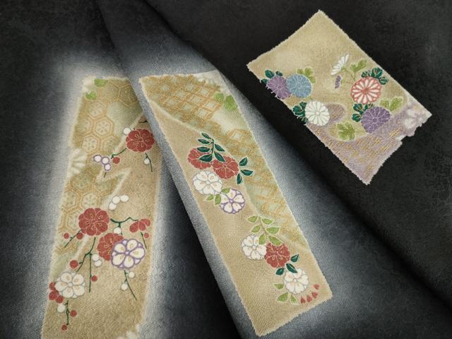 平和屋着物●上質な小紋　短冊花文　暈し染め　黒地　金彩　正絹　逸品　AABF7033ck