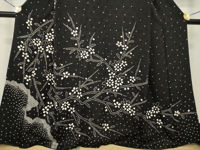 平和屋着物●訪問着　絞り　枝花文　黒地　正絹　逸品　AABF7075ck 平和屋着物○訪問着 絞り 枝花文 黒地 正絹 逸品 AABF7075ck 【公式通販】