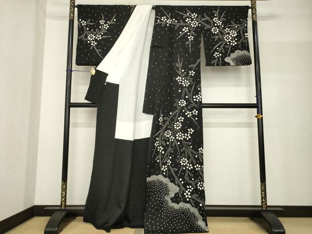 平和屋着物●訪問着　絞り　枝花文　黒地　正絹　逸品　AABF7075ck 平和屋着物○訪問着 絞り 枝花文 黒地 正絹 逸品 AABF7075ck 【公式通販】