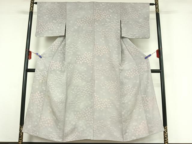 平和屋着物▽上質な小紋　単衣　地紋起こし　松竹梅文　正絹　逸品　AABF7106jh_1