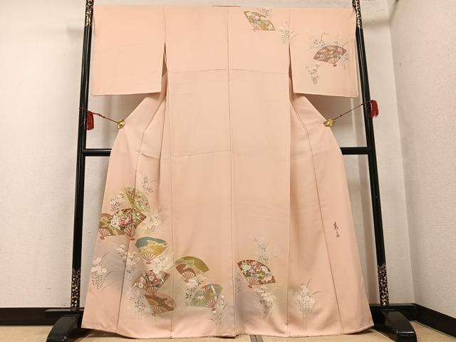 平和屋着物●京友禅の第一人者　松井青々　訪問着　扇面草花文　暈し染め　金彩　正絹　逸品　AABF8105ph