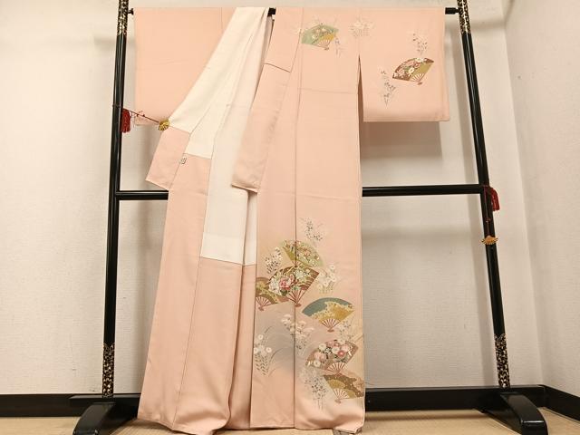 平和屋着物●京友禅の第一人者　松井青々　訪問着　扇面草花文　暈し染め　金彩　正絹　逸品　AABF8105ph 平和屋着物○京友禅の第一人者 松井青々 訪問着 扇面草花文 暈し染め