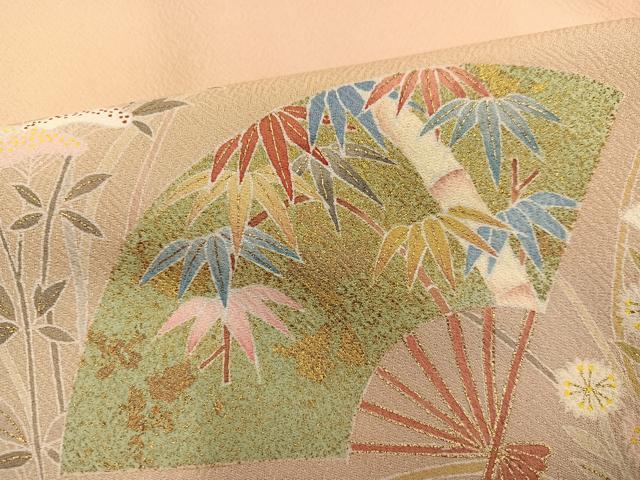 平和屋着物●京友禅の第一人者　松井青々　訪問着　扇面草花文　暈し染め　金彩　正絹　逸品　AABF8105ph 平和屋着物○京友禅の第一人者 松井青々 訪問着 扇面草花文 暈し染め