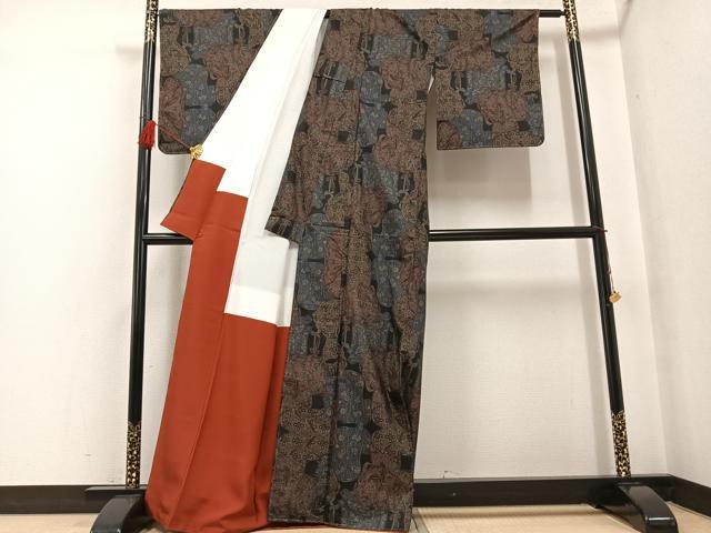 平和屋着物○本場大島紬 カタス9マルキ 誰が袖花文 正絹 逸品 未使用