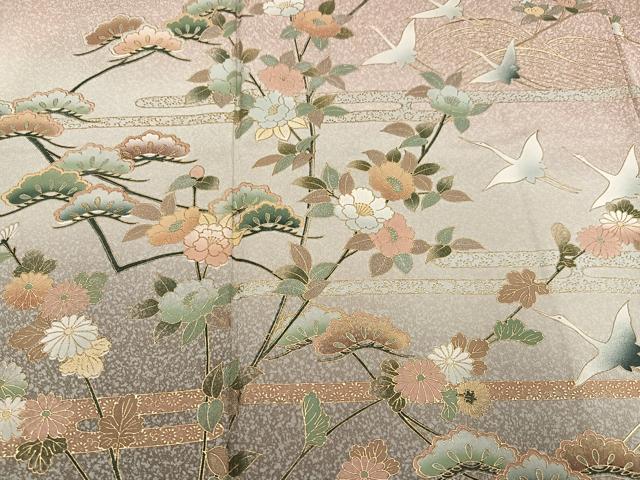平和屋着物●訪問着　群鶴浜松枝花文　暈し染め　金彩　正絹　逸品　AABF8122ph_3