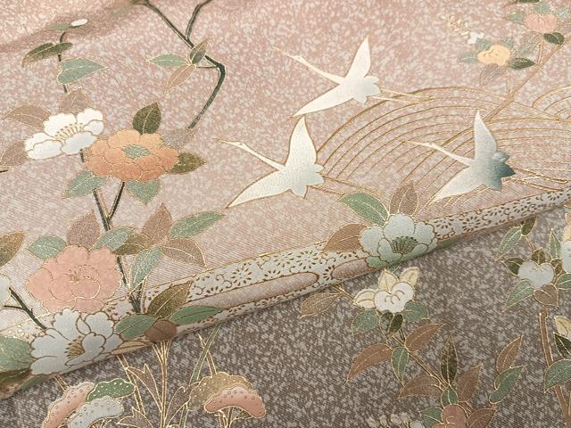 平和屋着物●訪問着　群鶴浜松枝花文　暈し染め　金彩　正絹　逸品　AABF8122ph_4