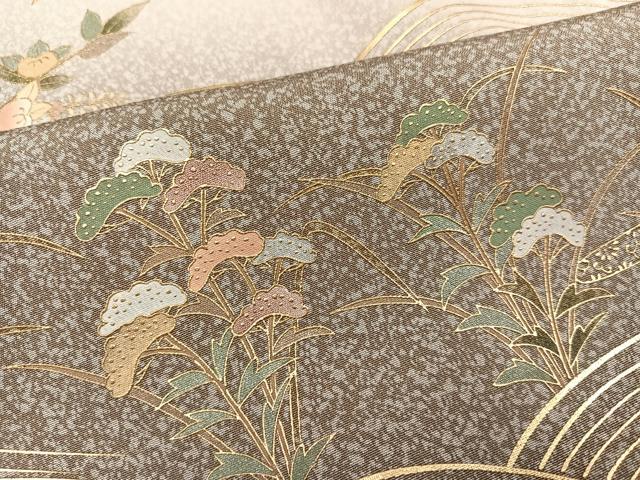 平和屋着物●訪問着　群鶴浜松枝花文　暈し染め　金彩　正絹　逸品　AABF8122ph_5