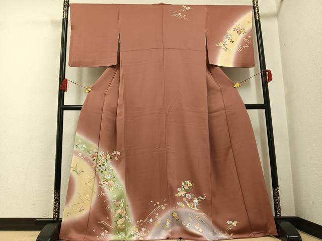 平和屋着物●訪問着　友禅　草花文　暈し染め　金彩　さが美扱い　正絹　逸品　AABF8126ph 平和屋着物○訪問着 友禅 草花文 暈し染め 金彩 さが美扱い 正絹 逸品