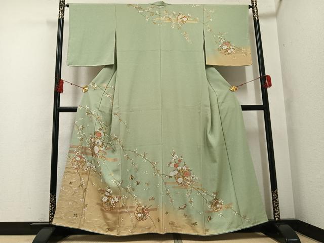 平和屋着物●訪問着　雪輪枝花文　暈し染め　金彩　正絹　逸品　AABF8133ph