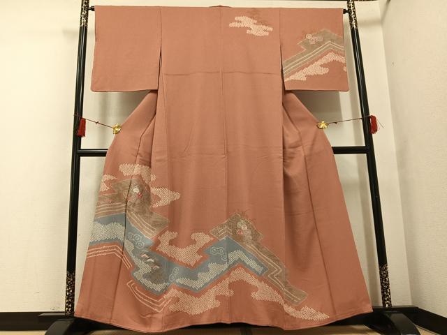 平和屋着物●訪問着　絞り　刺繍　草花文　金彩　正絹　逸品　AABF8134ph 17,472円