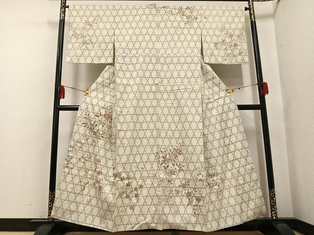 平和屋着物●本場結城紬　重要無形文化財　訪問着　手描き　100亀甲　枝花文　金彩　銀座おゝぎ屋扱い　正絹　逸品　AABF8159ph