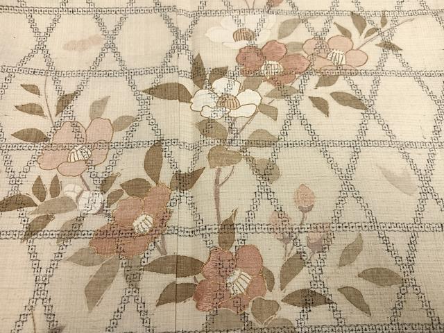 平和屋着物●本場結城紬　重要無形文化財　訪問着　手描き　100亀甲　枝花文　金彩　銀座おゝぎ屋扱い　正絹　逸品　AABF8159ph