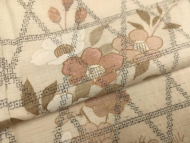 平和屋着物●本場結城紬　重要無形文化財　訪問着　手描き　100亀甲　枝花文　金彩　銀座おゝぎ屋扱い　正絹　逸品　AABF8159ph