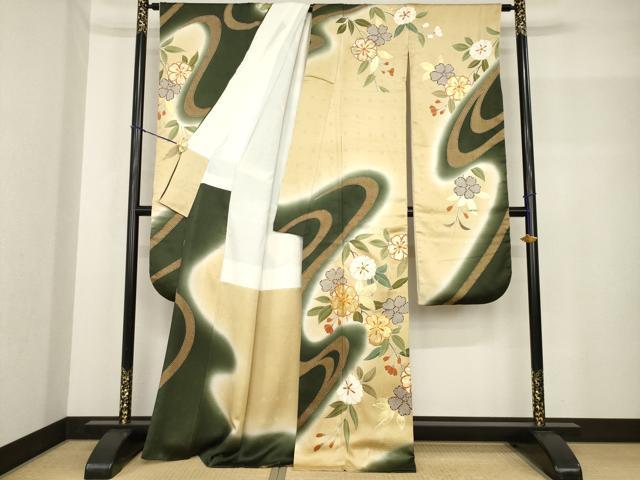 平和屋着物●豪華振袖　駒刺繍　流水花文　金彩　正絹　逸品　AABF8199ck_1
