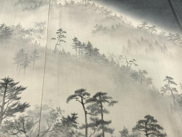平和屋着物●訪問着　作家物　紬地　手描き　嵐山炎　霧の深津渓　暈し染め　正絹　逸品　未使用　AABF8780ph 平和屋着物○訪問着 作家物 紬地 手描き 嵐山炎 霧の深津渓 暈し染め