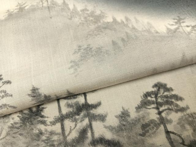 平和屋着物○訪問着 作家物 紬地 手描き 嵐山炎 霧の深津渓 暈し染め