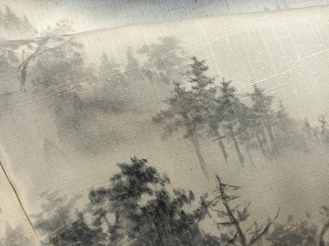 平和屋着物○訪問着 作家物 紬地 手描き 嵐山炎 霧の深津渓 暈し染め