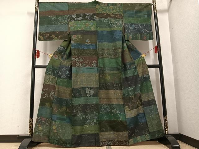 平和屋着物●小千谷紬　百柄　草花文　正絹　逸品　AABF8783ph_1