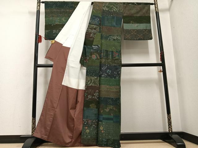 平和屋着物●小千谷紬　百柄　草花文　正絹　逸品　AABF8783ph_2