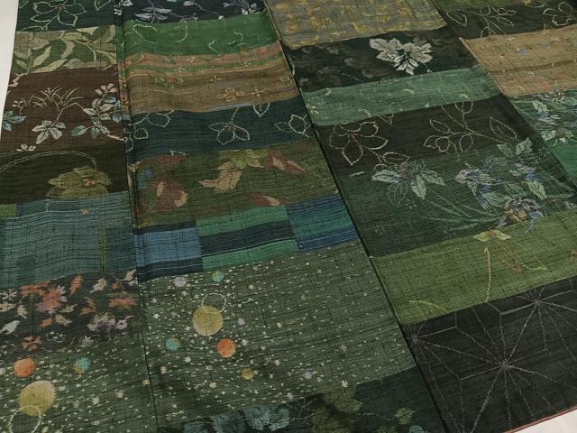 平和屋着物●小千谷紬　百柄　草花文　正絹　逸品　AABF8783ph_3