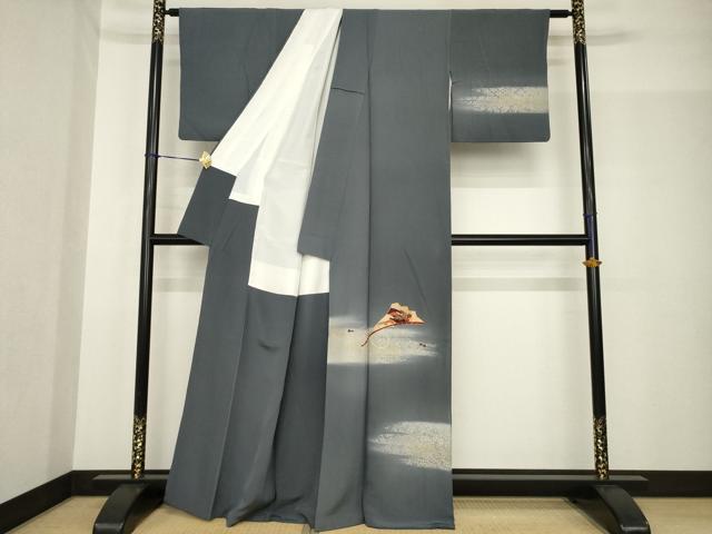 平和屋着物●日本舞踊家 岩井流宗元　岩井友見　訪問着　駒刺繍　扇面松文　金銀彩　正絹　逸品　AABF8971ck_1