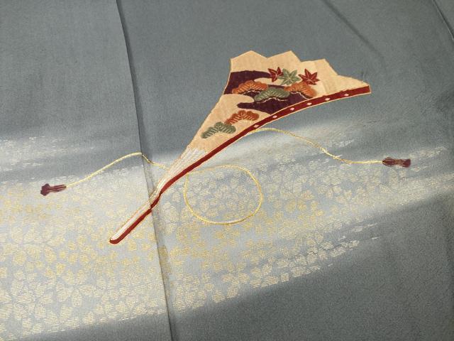 平和屋着物●日本舞踊家 岩井流宗元　岩井友見　訪問着　駒刺繍　扇面松文　金銀彩　正絹　逸品　AABF8971ck_3