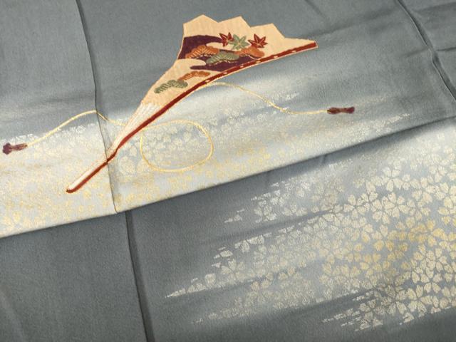 平和屋着物●日本舞踊家 岩井流宗元　岩井友見　訪問着　駒刺繍　扇面松文　金銀彩　正絹　逸品　AABF8971ck_4