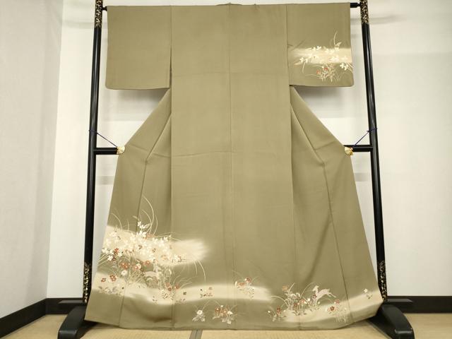 平和屋着物●訪問着　草花文　鹿　暈し染め　金彩　正絹　逸品　AABF8978ck