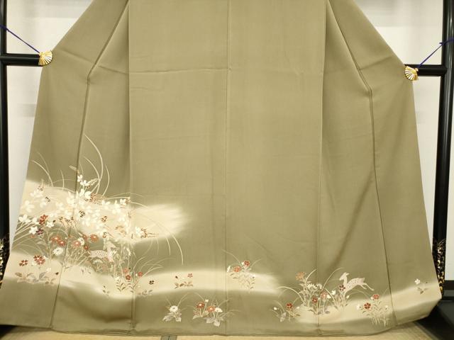 平和屋着物○訪問着 草花文 鹿 暈し染め 金彩 正絹 逸品 AABF8978ck