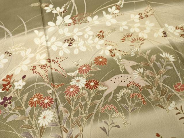 平和屋着物○訪問着 草花文 鹿 暈し染め 金彩 正絹 逸品 AABF8978ck