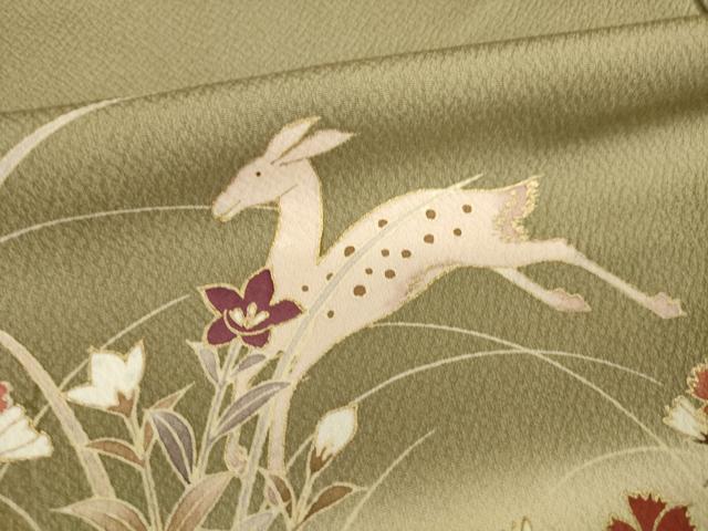 平和屋着物●訪問着　草花文　鹿　暈し染め　金彩　正絹　逸品　AABF8978ck 平和屋着物○訪問着 草花文 鹿 暈し染め 金彩 正絹 逸品 AABF8978ck