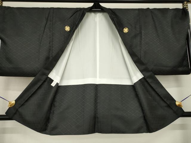 平和屋着物○男性 黒紋付 羽織・行灯袴・つけ帯セット 洗える着物 逸品